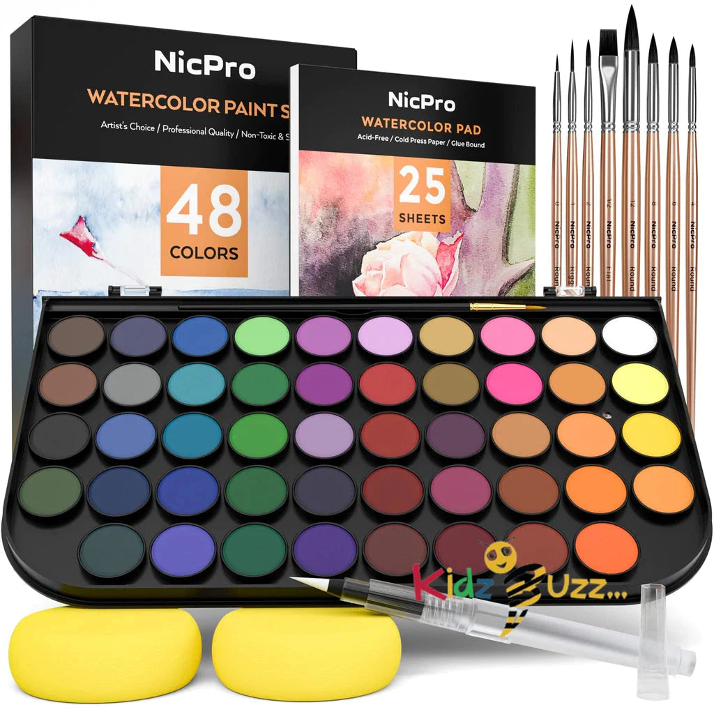 Watercolour Paint Set, 48 Water Colors Kit with 8 Squirrel Brushes
