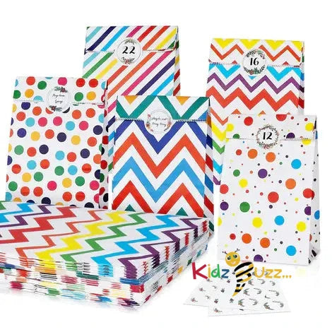 Paper Party Bags With 60Pcs Stickers for Kids Birthdays, Packaging Gifts, Giveaways, Weddings PACK OF 50