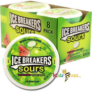 Ice Breakers Sours, Sugar Free Mints, Watermelon and Green Apple Flavour, Pack of 8 x 42 g