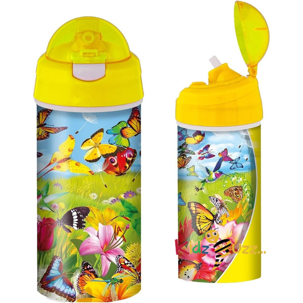 3D LiveLife Drinking Bottle - Butter Flutter,3D Lenticular Butterfly Water Bottle with Straw. 600ml Kids Drinks Bottle - kidzbuzzz