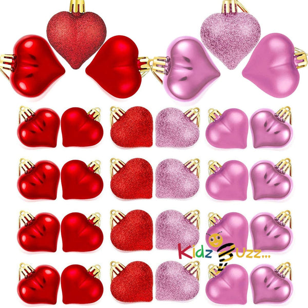 Heart Shape Festive Feeling 24 Baubles Red & Pink