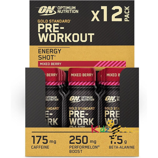 Optimum Nutrition  Pre-Workout Energy Shot Mixed Berry Flavour, 12-Pack, 12 x 60 ml