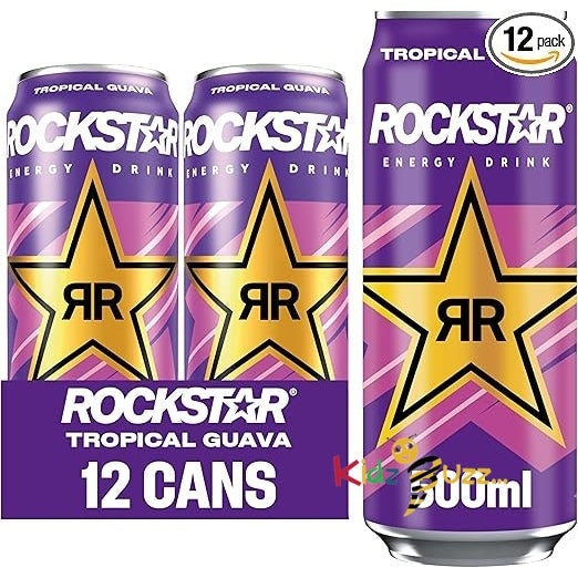 Rockstar, Punched Energy Drink Tropical Caffeinated Drink with Taurine Guarana Ginseng BVitamins 500 ml cans, Guava (Pack of 12) - kidzbuzzz
