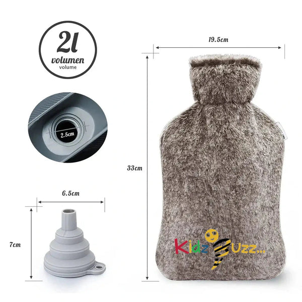 2L Hot Water Bottle with Soft Fleece Cover