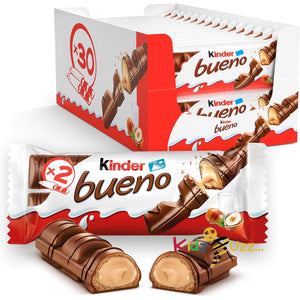 Kinder Bueno Wafer Twin Bars,Milk Chocolate Covered Wafer with Milky and Hazelnut Filling, Pack of 30 x 2 (60pcs)
