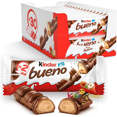 Kinder Bueno Wafer Twin Bars,Milk Chocolate Covered Wafer with Milky and Hazelnut Filling, Pack of 30 x 2 60pcs