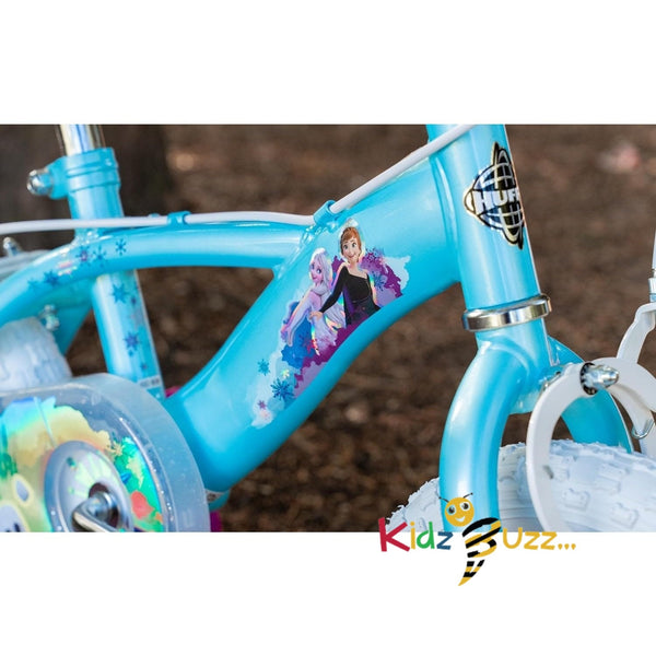 Huffy Frozen Girls Bike 14" for ages 3-5- Sky Blue & White with Enchanting Sleigh