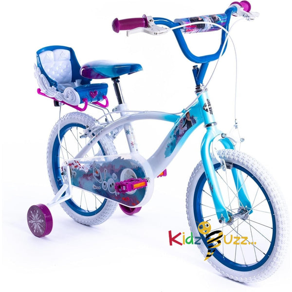 Huffy Disney Frozen 16 Inch Girls Bike - Sky Blue & White + Doll Carrier 5-7yrs
