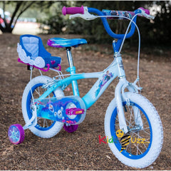 Huffy Frozen Girls Bike 14" for ages 4-6- Sky Blue & White with Enchanting Sleigh