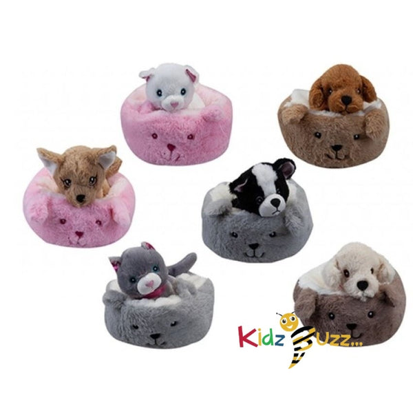 25CM Pets In Fluffy Bed (6 Assorted) toy For Kids- Soft Toy - kidzbuzzz