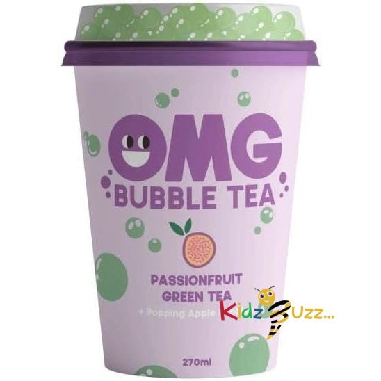 Pack Of 12 OMG Bubble Tea | Passion Fruit Green Tea With Popping Apple Bubbles 270ml