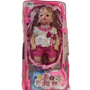 Push Chair Pram Doll W/Nappy Baby Toy For Kids