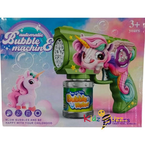 Pink Green Bubble Gun Unicorn Machine for Kids,10 Holes Bubble Toys with Light Bubble Makers Summer Outdoor Toy Gifts
