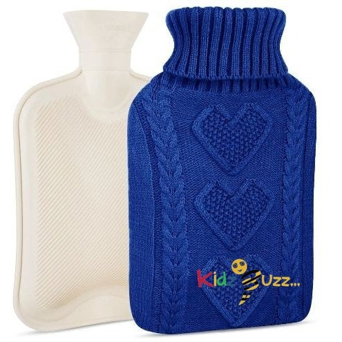 Hot Water Bottle with Cover - Premium Soft Knitted Cover - 2L Large Capacity - Hot Water Bag for Pain Relief, Neck and Shoulders, Back & Cosy Nights - Great Gift for Women Dark Blue