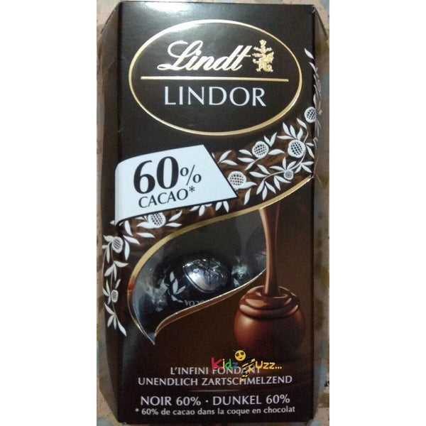 Lindt Lindor 60% Cacao Extra Dark Chocolate Truffles Box - Approx 16 balls, 200 g