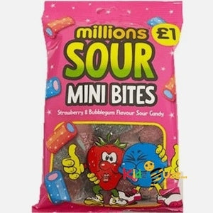 Millions Strawberry Bubble-gum Sour Mini Bites Pack of 3 Gift for Kids
