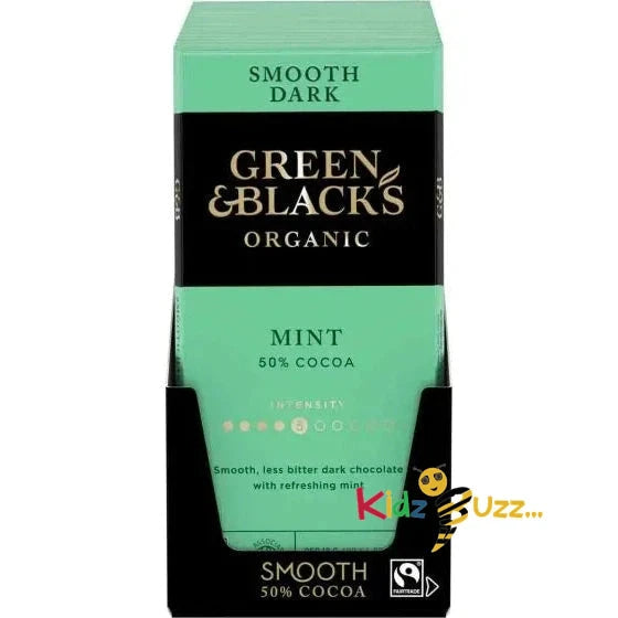 G&B Organic Intense Mint 50% Cocoa Smooth Dark Chocolate 90g Bar x 10