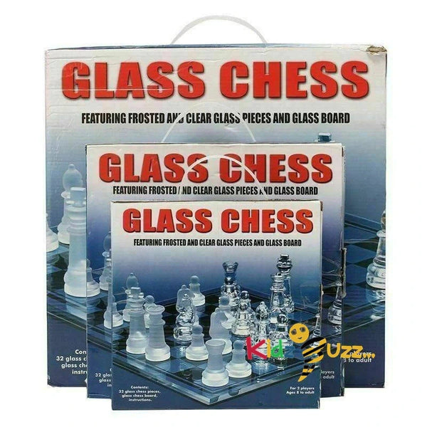 Medium Glass Chess- Clear Glass pieces And Glass Board
