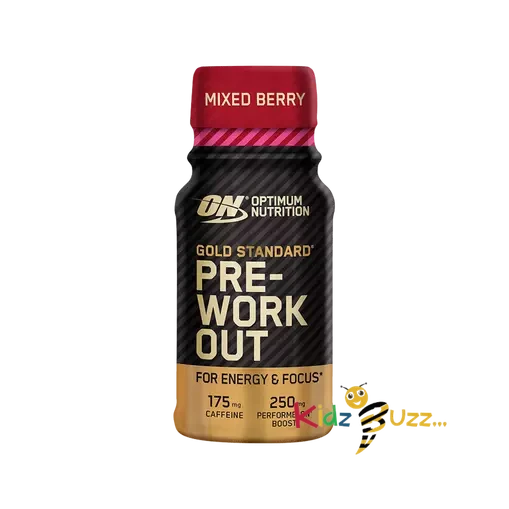 Optimum Nutrition Gold Standard Pre-Workout Energy Shot, Ready to Drink Food Supplement with Beta Alanine, Caffeine, PerforMelon Boost and Vitamin B6 and B12, Mixed Berry Flavour, 12-Pack, 12 x 60 ml