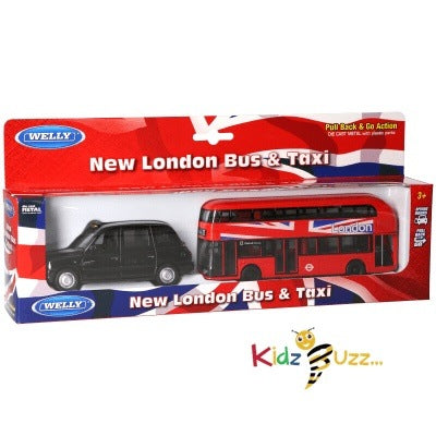 London Bus And Taxi Toy For Kids- pull Back & Go Action Toy