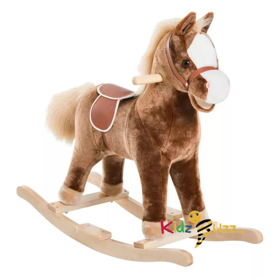 Kids Rocking Dark Brown Horse Wooden Plush Children Ride On Toy Rocker Nursery Baby Gift kidzbuzzz