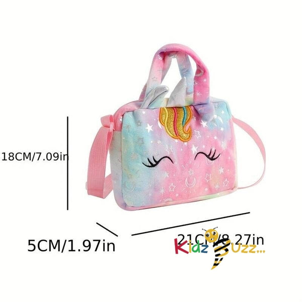 Pink Color Girls Cute Unicorn Corduroy Shoulder Bag Crossbody Bag Cute Animal