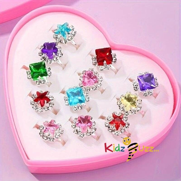 12pcs Colorful Rhinestone Decorative Ring, Princess Dress Up Toy Accessories