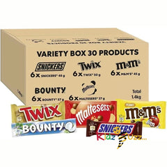 1.4kg Mixed Bulk Chocolate Box, M&M's, Snickers, Twix & More, 30 x Chocolate Bar