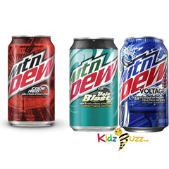 Moutain Dew Baja BLast, Red Code, & Voltage Can Mixed Pack of 12 Cans Drink
