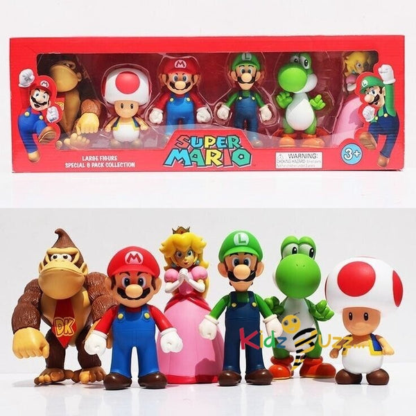 6Pcs Super Mario Bros Peach Toad Mario Luigi Yoshi Donkey Kong 13-15cm Kids Gift