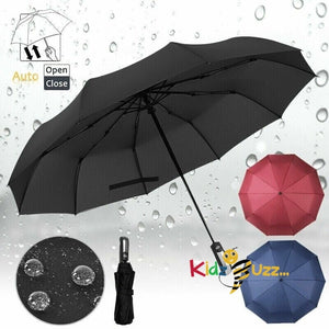 Set of 2 Unisex Windproof Auto Folding Umbrella[1 Balck And 1 Random Color will be send]