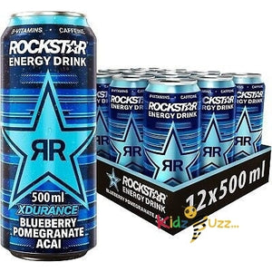 Rockstar XDurance Energy Drink, Blueberry Pomegranate and Acai, Non-Alcoholic, 200 mg Caffeine, Caffeinated Drink with Taurine, Guarana, Ginseng, and Vitamins, 12 x 500 ml cans