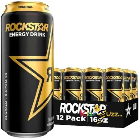 Rockstar Energy Drink - Original - Non-Alcoholic - 200 mg Caffeine - Caffeinated Drink with Taurine, Guarana, Ginseng, & B-Vitamins - 12 x 500ml cans - kidzbuzzz