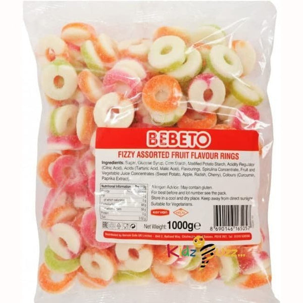 Bebeto Fizzy Assorted Fruit Rings 1KG