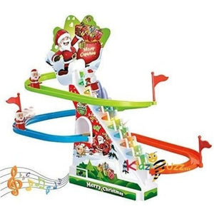 Santa Claus Climbing Stairs Toy Set  Christmas Track Slide with Lights & Music