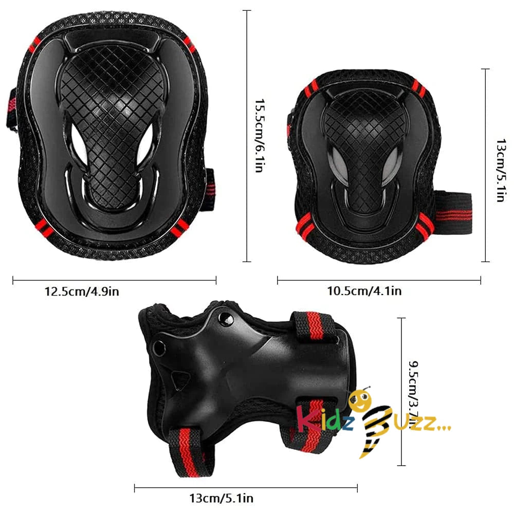 Brand New LINI Outdoor protective sports equipment for children and adolescents. Knee pads, wrist pads, elbow pads, 6-in-1, suitable for skating, cycling, and scooter hei-black, M - Sports & Outdoors