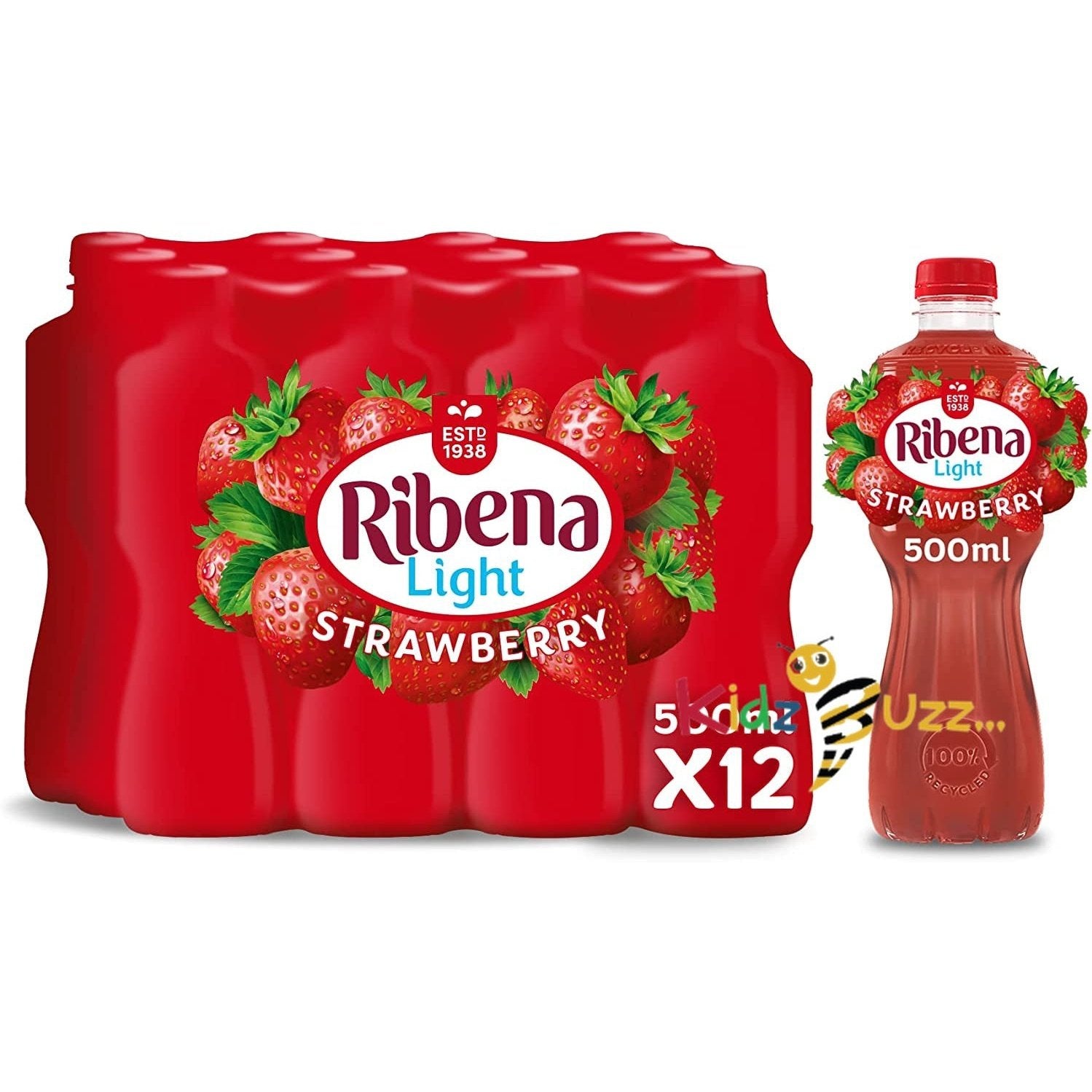 Ribena PET Bottle Strawberry Fruit Drink No Added Sugar 500ml Pack of 12