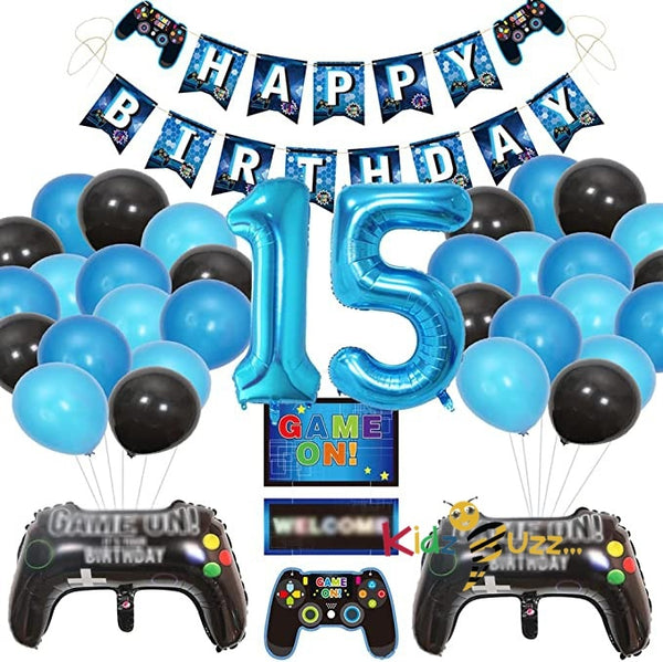 Video Game Birthday Decorations Black Blue Balloons - kidzbuzzz