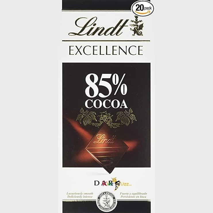 Lindt Excellence 85 Percent Dark Chocolate Bar, 100 g, Pack of 20