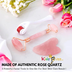 Rose Quartz Face Roller, Derma Roller, Gua Sha Massage Tool