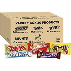 M&M's, Snickers & More, Mixed Chocolate Bar Variety Bulk Box, Chocolate Gift, Halloween Sweets, 30 Bars, 1.4kg