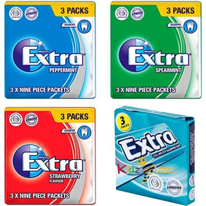 Extra Chewing Gum Wrigley 4 Pack Selection Bundle 3 x 9 of Peppermint, Spearmint, Cool Breeze & Strawberry Flavours