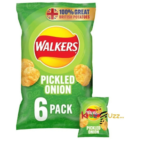 Walkers Crisps Pickled Onion, 25g Pack of 6
