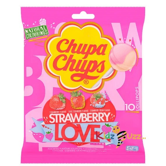 Chupa Chups 10 Strawberry Love Lollipops, 120g
