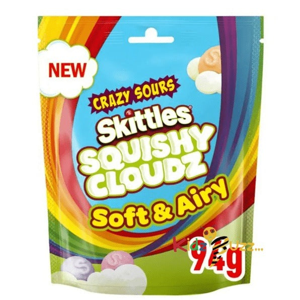 Skittles Squishy Cloudz Sour Sweets Fruit Flavoured Sweets Pouch Bag 94g - kidzbuzzz
