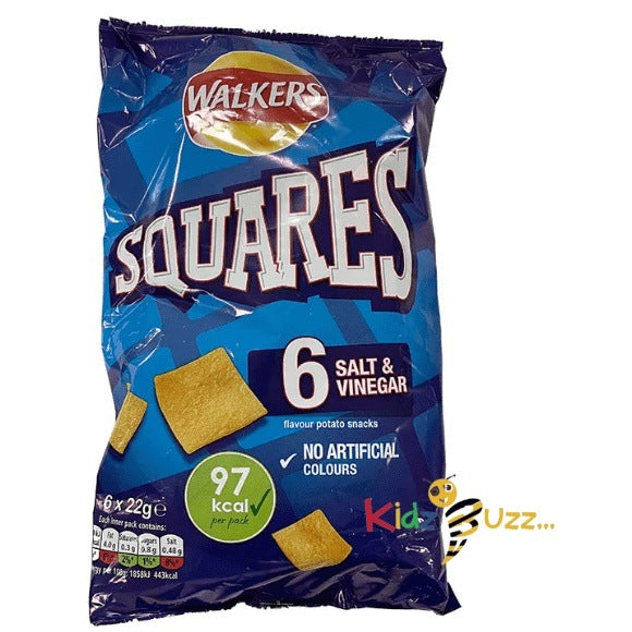 Walkers Squares Salt & Vinegar Multipack Snacks Crisps 6x22g