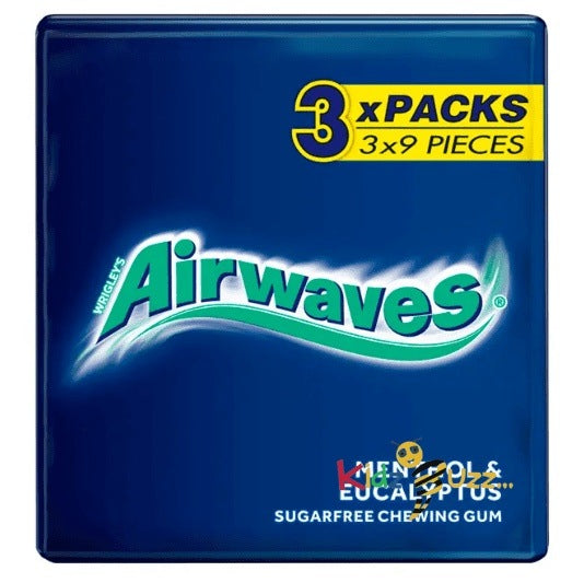 Airwaves Menthol & Eucalyptus Sugar free Chewing Gum Multipack, (Pack Of 3 x 9 Pieces) - kidzbuzzz