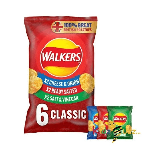 Walkers Classic Variety Multipack Crisps, 25g Pack of 6