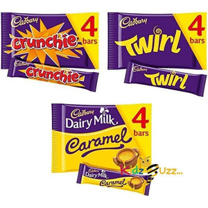 Cadbury Chocolate Multipack x 3. 4 x Crunchie, 4 x Twirl, 4 x Dairy Milk Caramel