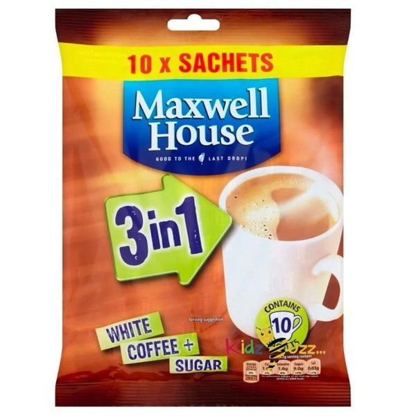Maxwell House: 3 in 1 White Coffee + Sugar x10 Sachets Delicious And Nutritious Drink Tasty And Twisty Treat Gift Hamper - kidzbuzzz